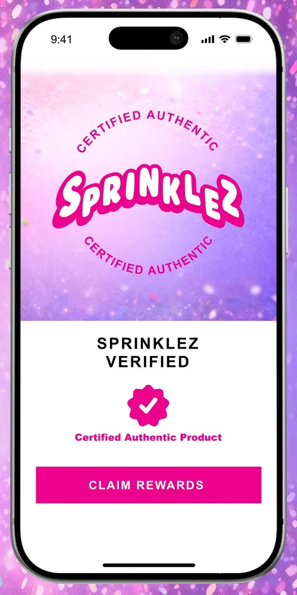 The Sprinklez app showing a bag scanned and certified authentic